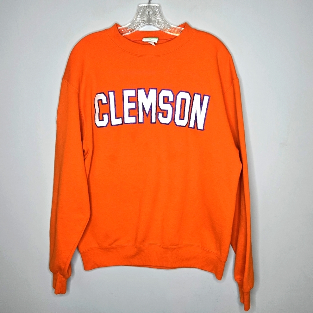 Vintage Clemson Champion‎ Eco Fleece Crewneck Sweatshirt Unisex Medium Orange